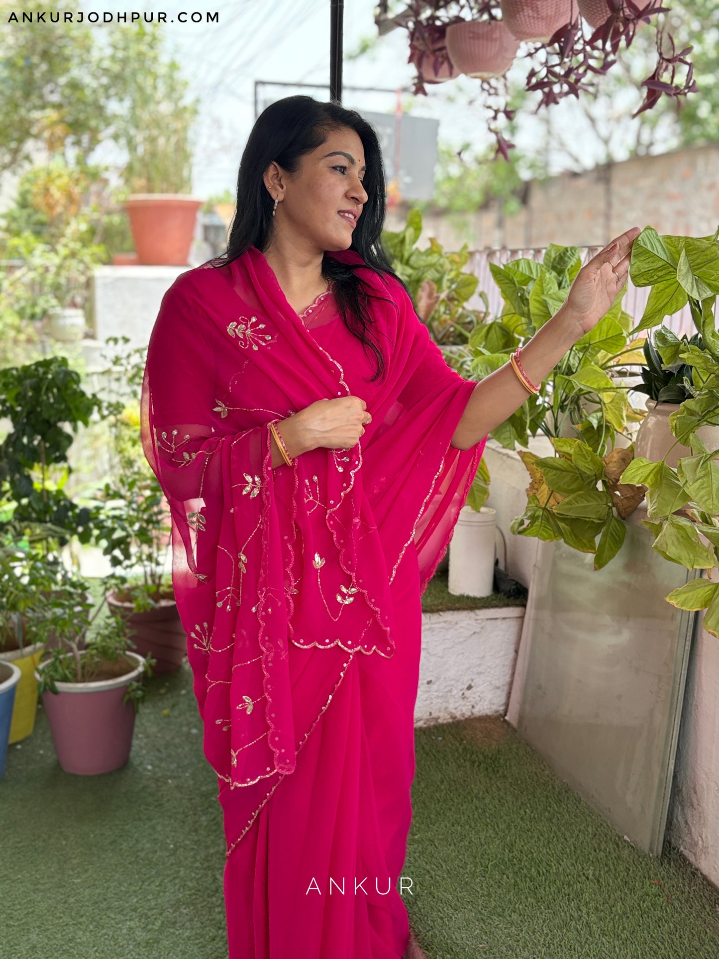 Rani Pink cut dana Suhani 2.0 Half Pallu Jaal work