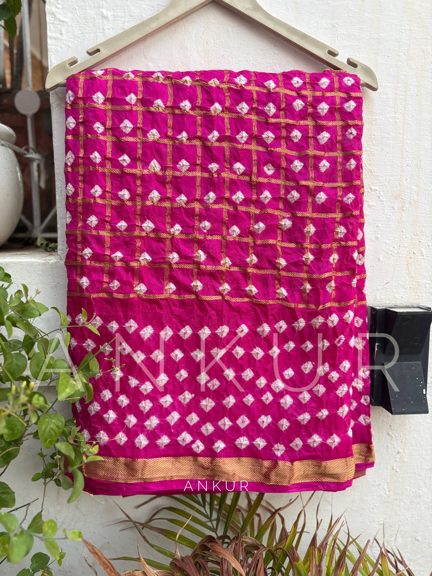 Light Rani Silk Bandhani