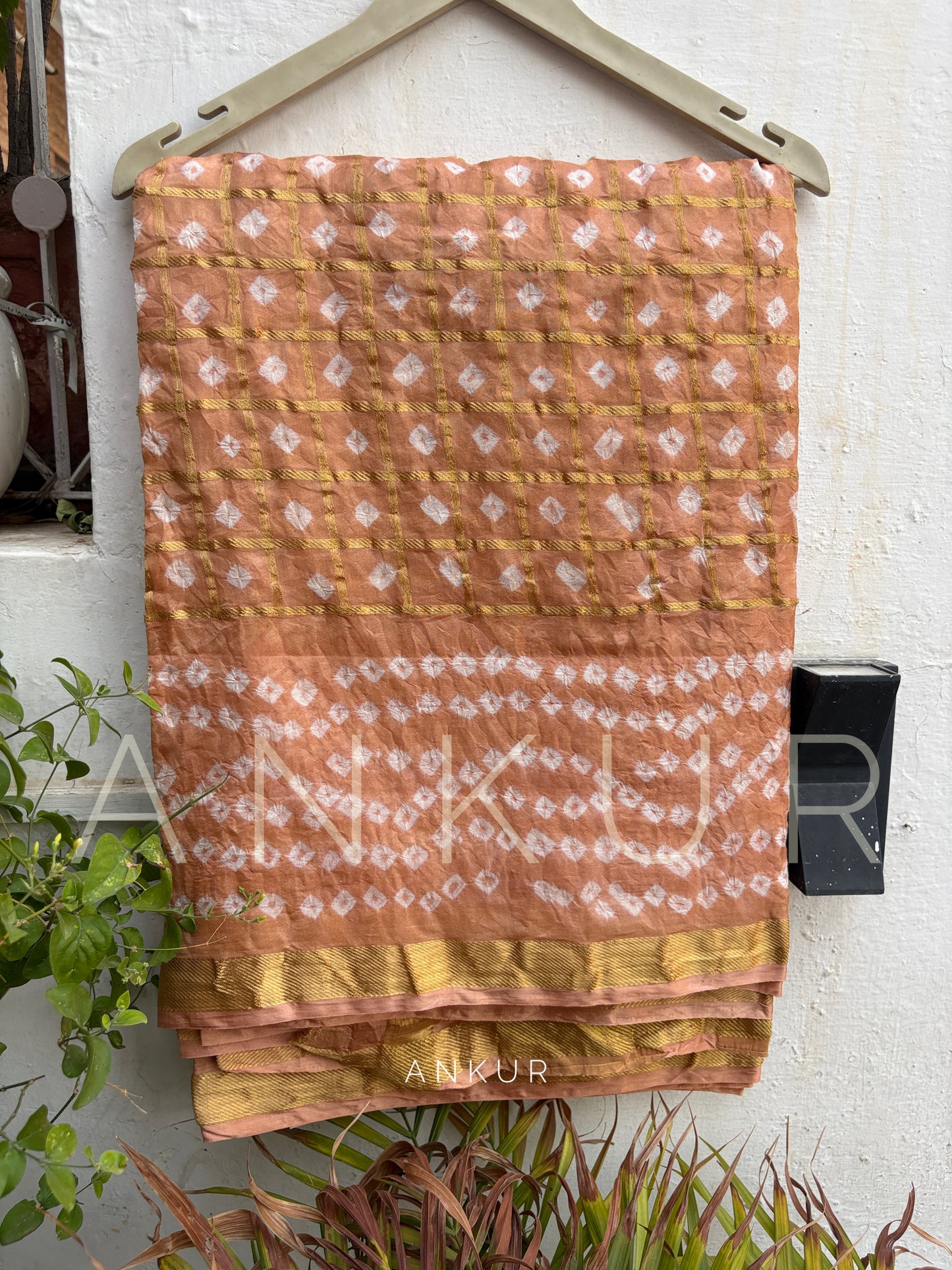 Dusky Peach Silk Bandhani