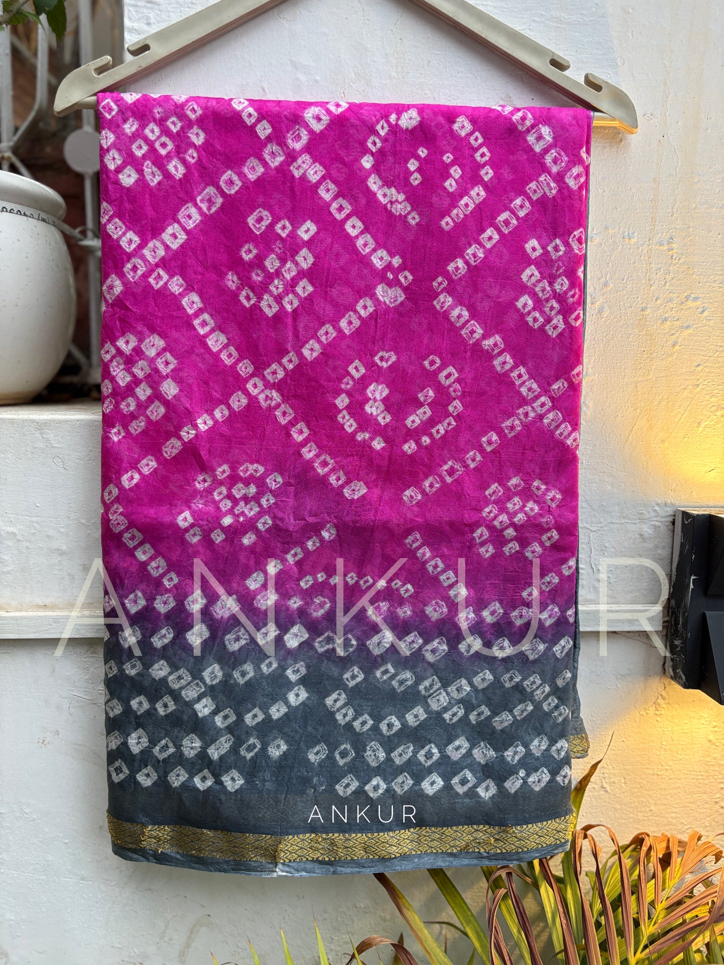 Pink Grey Shades Silk Bandhani