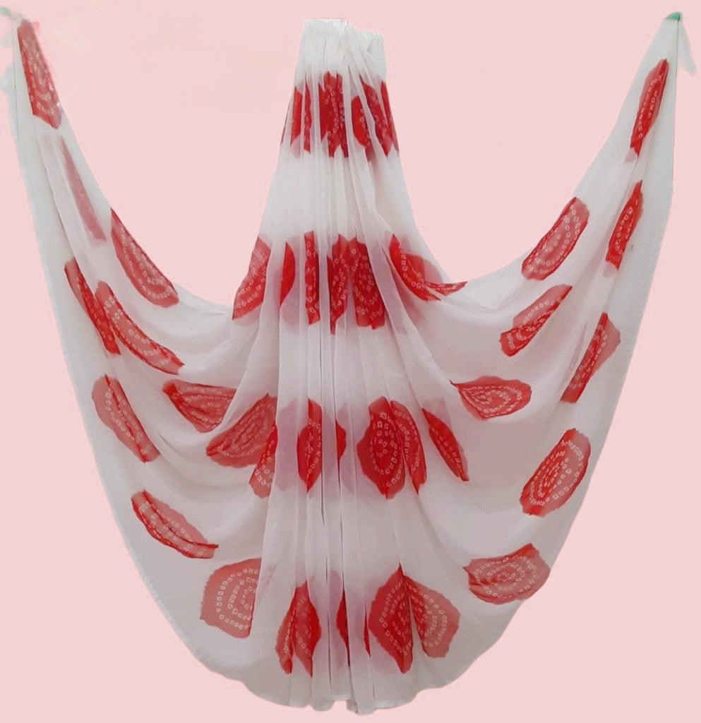 Red and white Laddu Faganiya Saree