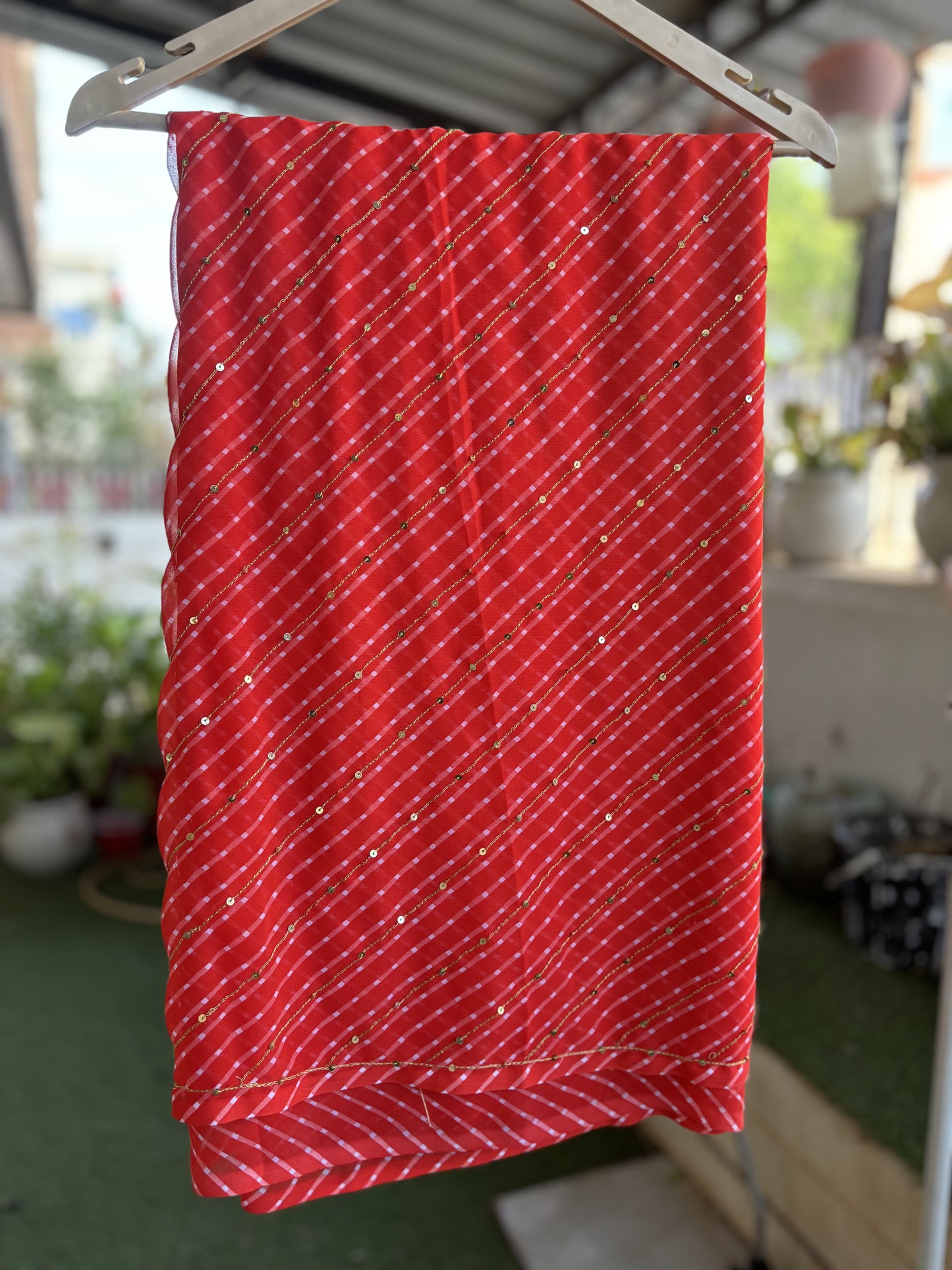Orangish Red mothda Zari Work