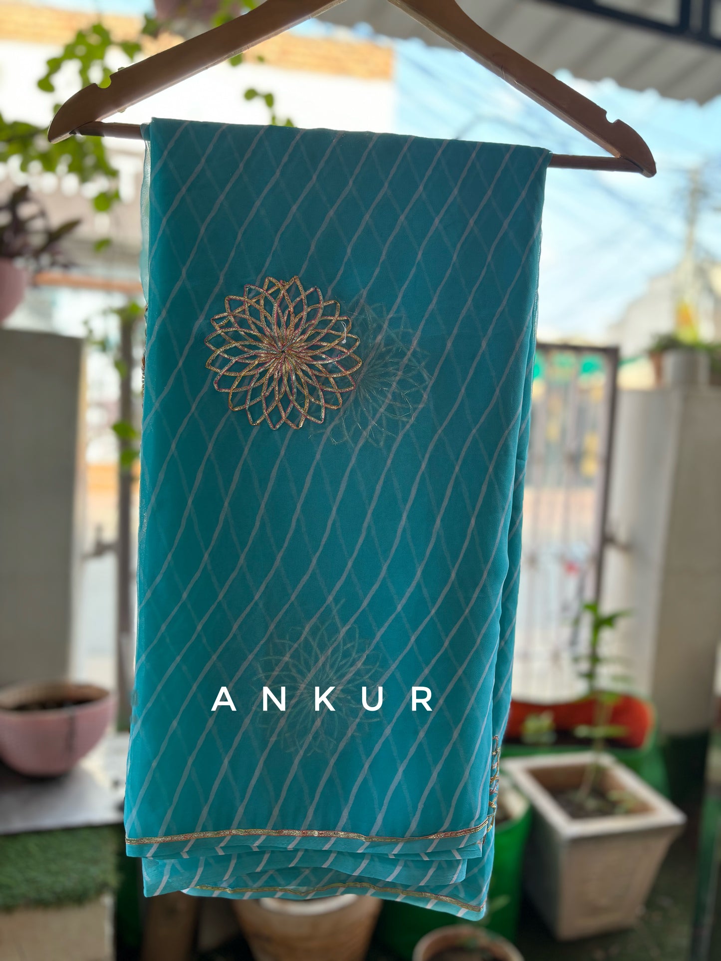 Gota work Blue Lehriya