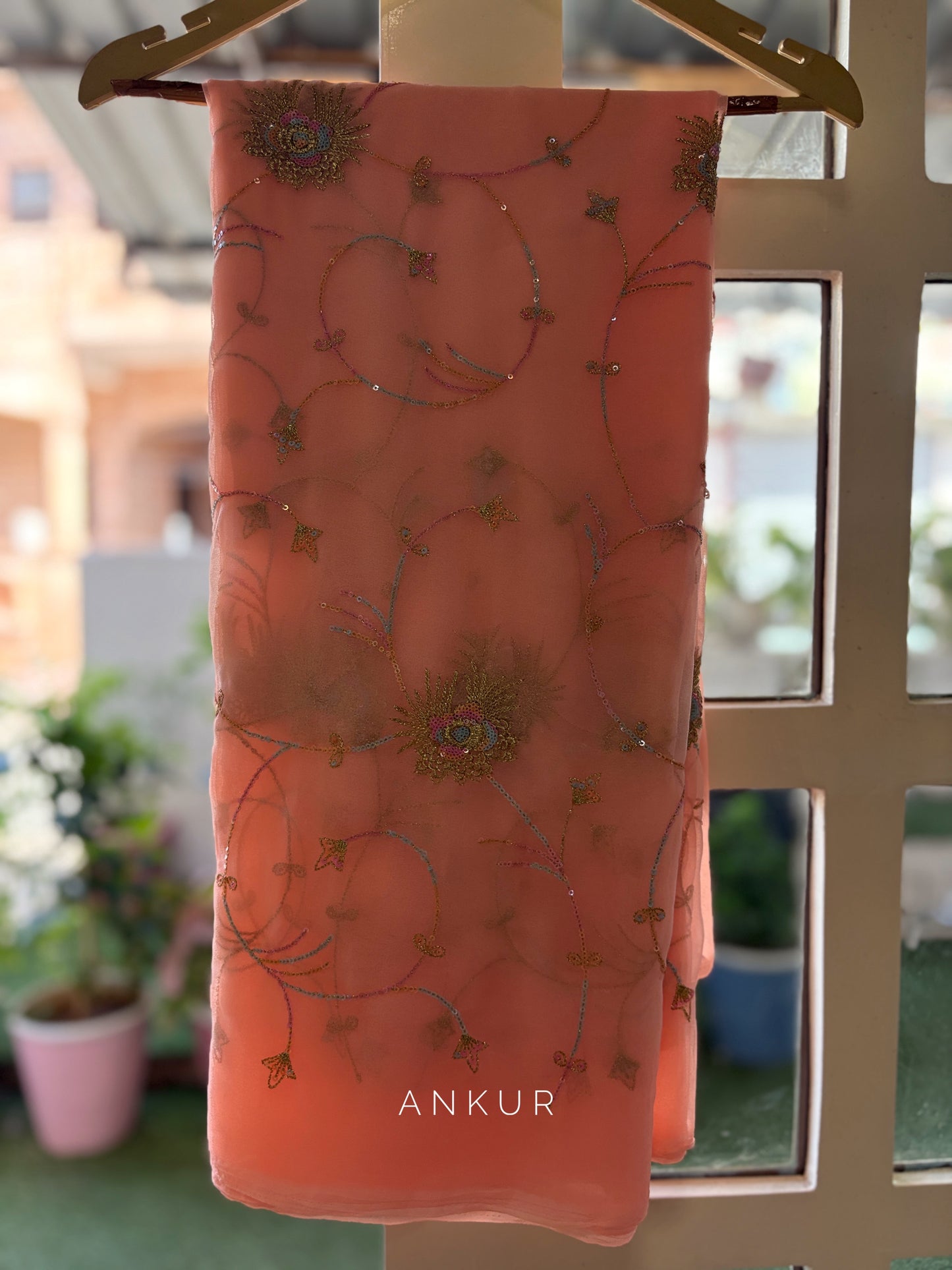 Boutonnière Peach Pink Sequins Suhani