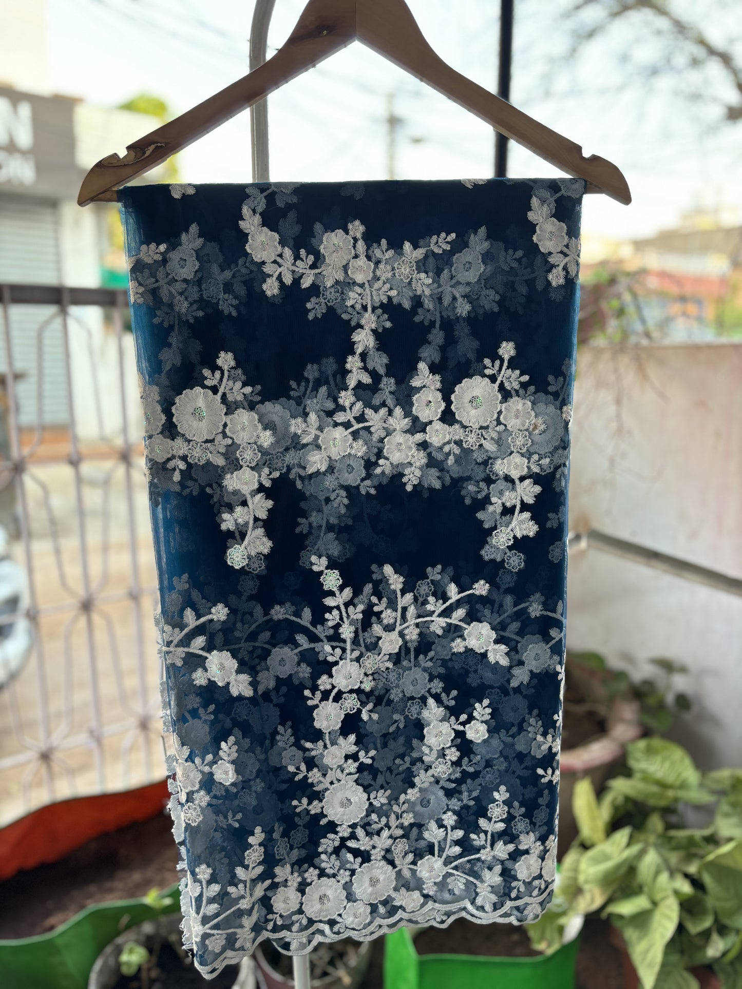 ink Blue Chikankari Saree