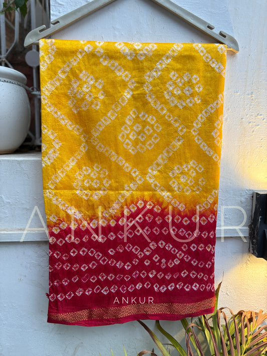 Red Yellow Shades Silk Bandhani