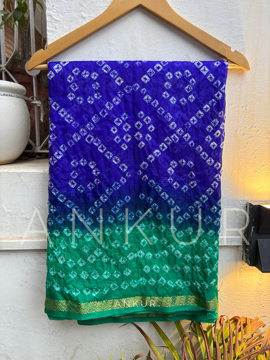 Green Blue Shades Silk Bandhani