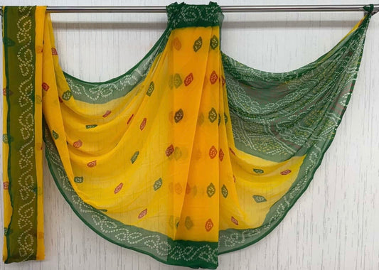 Yellow Green Faganiya multi barfi Saree