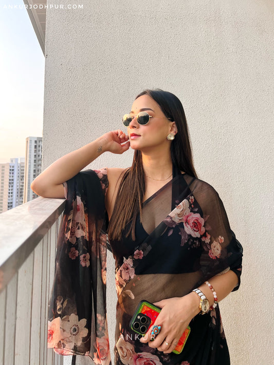 Soft Black Vintage Isha Chiffon