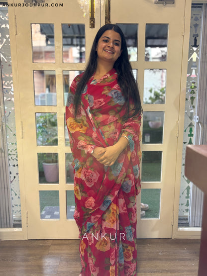 Multi Rose Rani Pink Flower Print