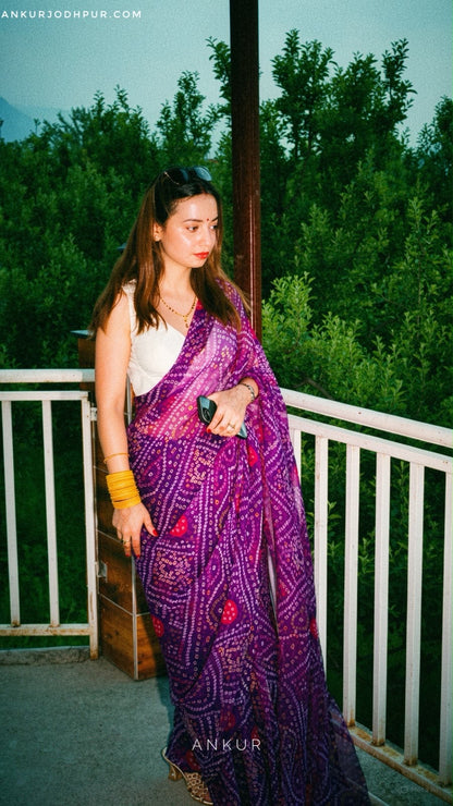 Purple Bandhani Saree with Ladu