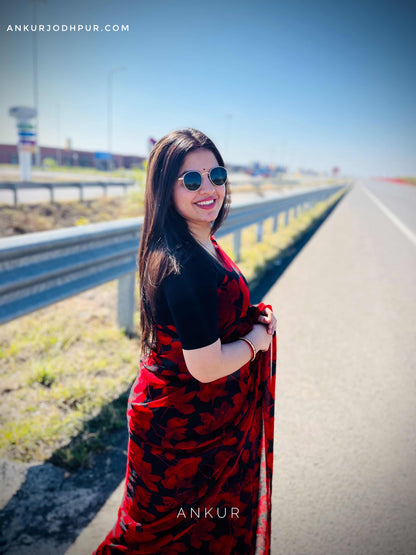 Black with big Red Flower Print