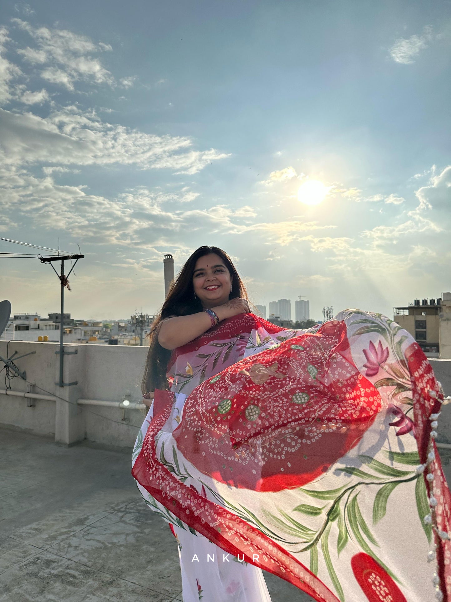 Hand Painted Red Faganiya with moti latkans