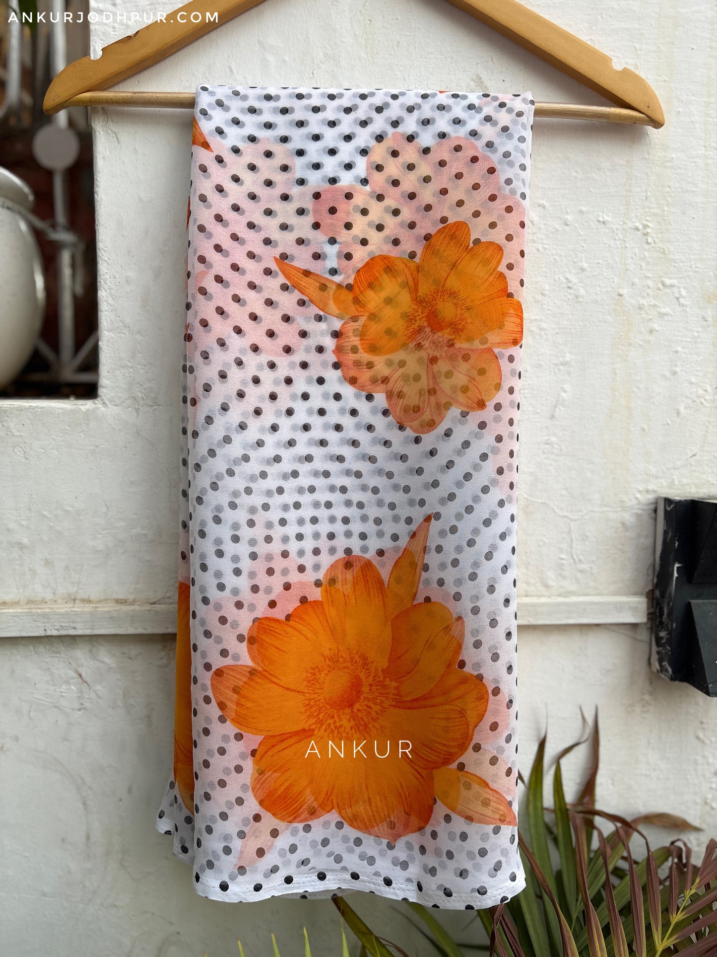 Polka dots Orange Flower Print
