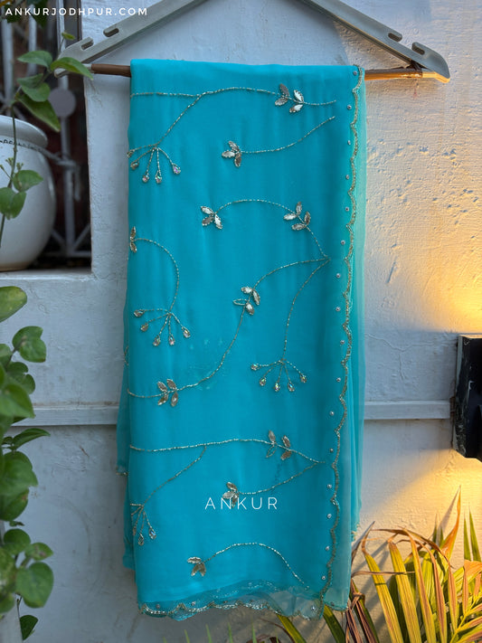 Turquoise Blue cut dana Suhani 2.0 Half Pallu Jaal work