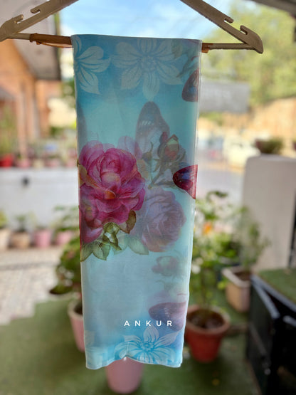 Sky Blue Butterfly Flower Print