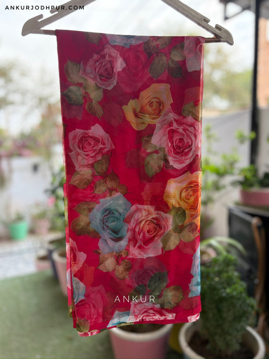 Multi Rose Rani Pink Flower Print