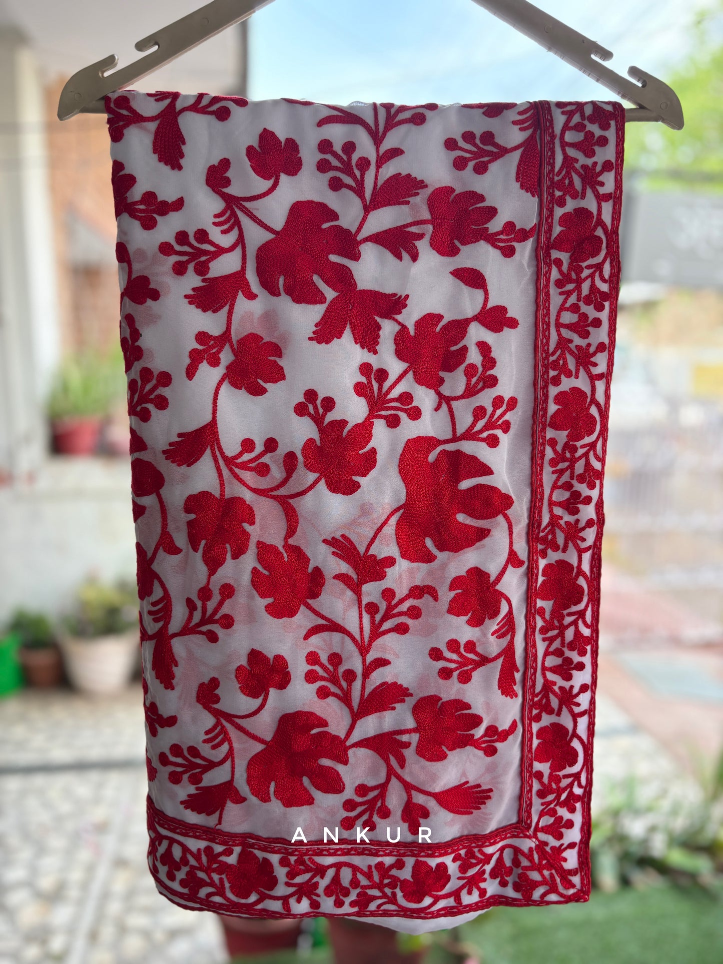 Scarlet Red Kashmiri Ari work