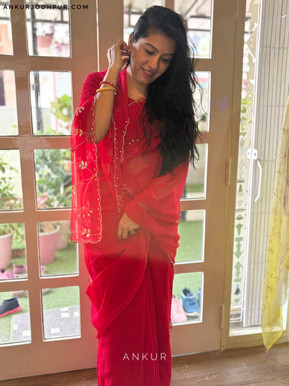 Ruby Red cut dana Suhani 2.0 Half Pallu Jaal work