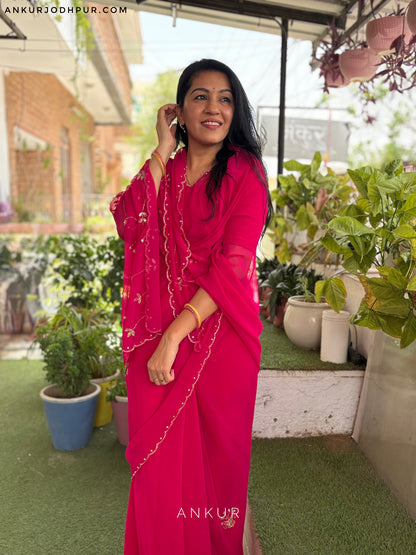 Rani Pink cut dana Suhani 2.0 Half Pallu Jaal work