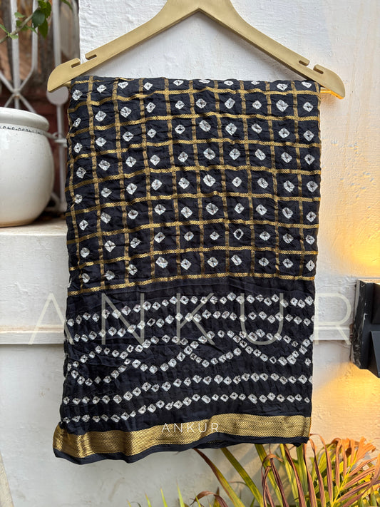 Dusty Black Silk Bandhani