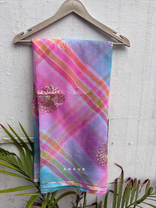 Gota work Blue Shaded Lehriya