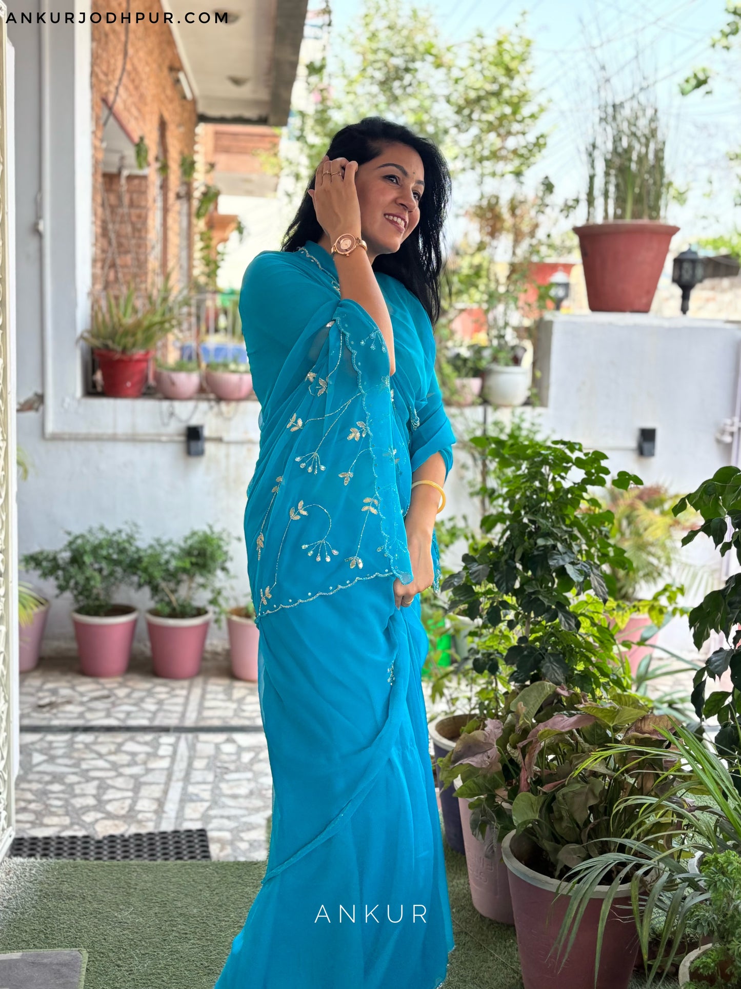 Peacock Blue cut dana Suhani 2.0 Half Pallu Jaal work