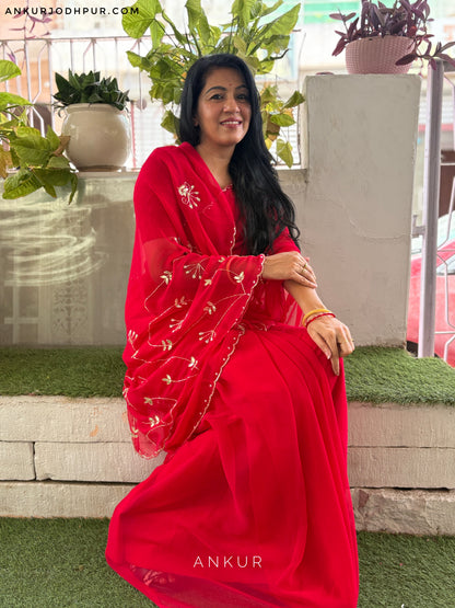 Ruby Red cut dana Suhani 2.0 Half Pallu Jaal work