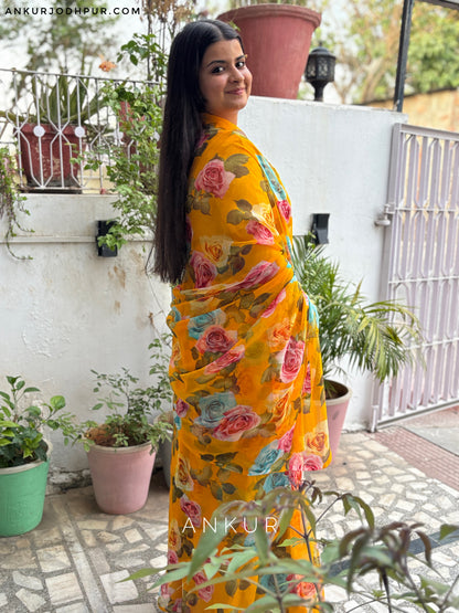 Multi Rose Honey Yellow Flower Print