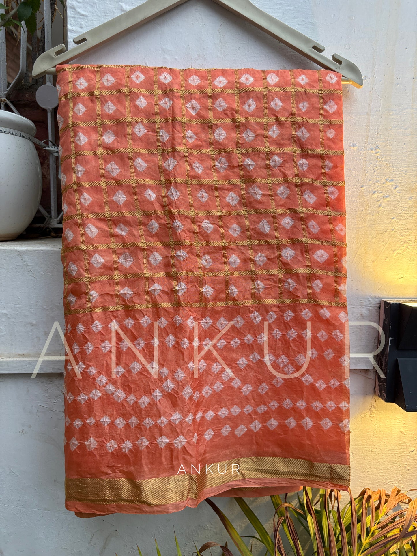 Soft Peach Shades Silk Bandhani