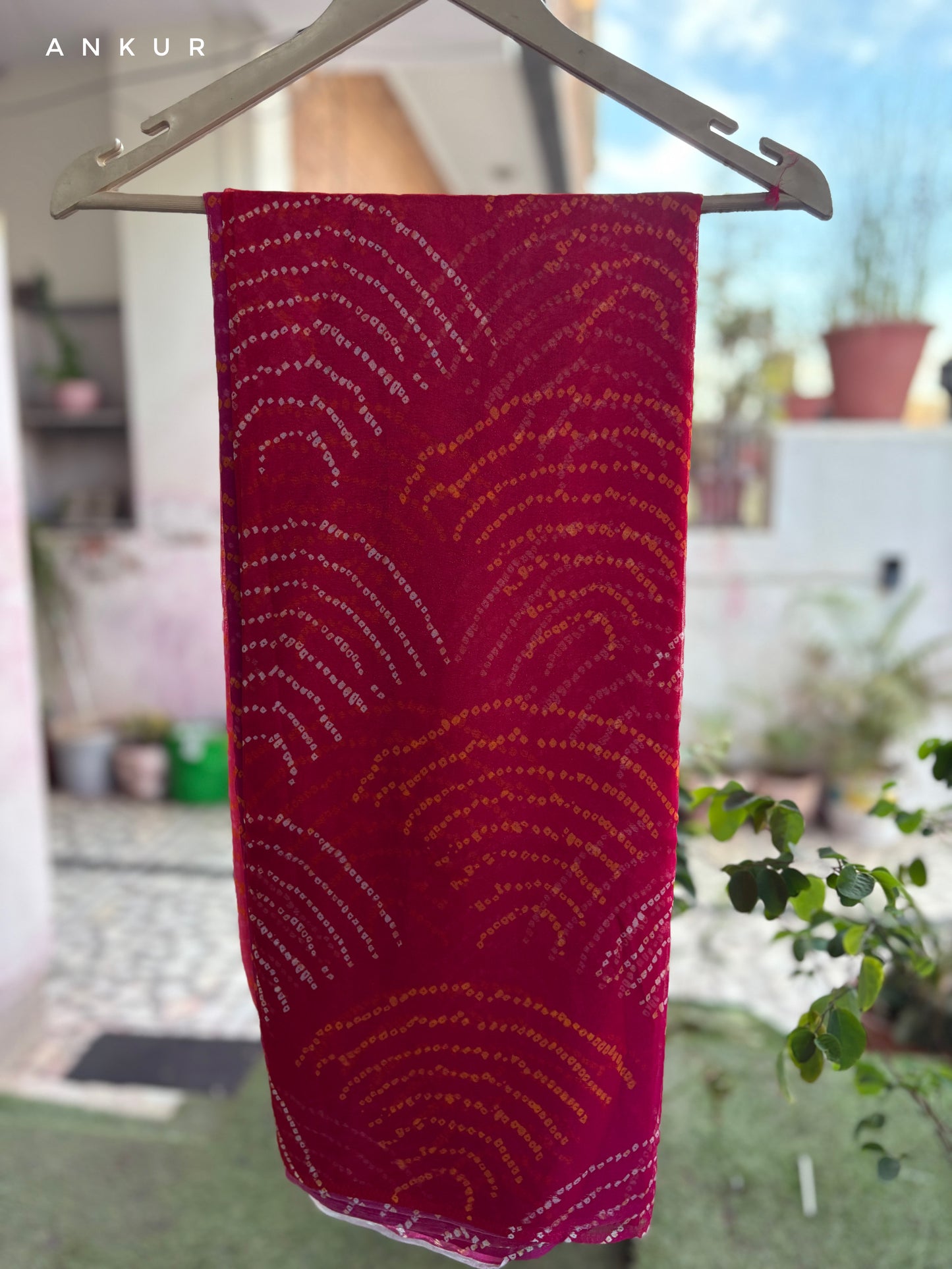 Bandhani rani shade Isha Pure Chiffon