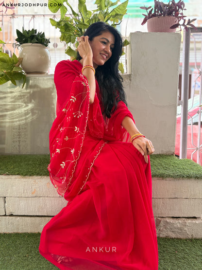 Ruby Red cut dana Suhani 2.0 Half Pallu Jaal work