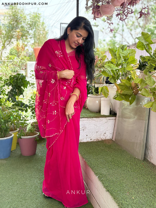 Rani Pink cut dana Suhani 2.0 Half Pallu Jaal work