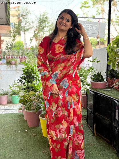 Multi Rose Soft Red Flower Print