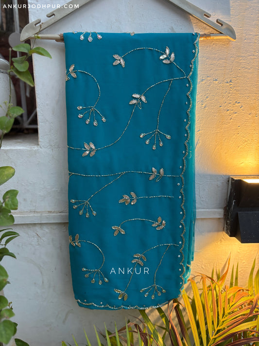 Peacock Blue cut dana Suhani 2.0 Half Pallu Jaal work