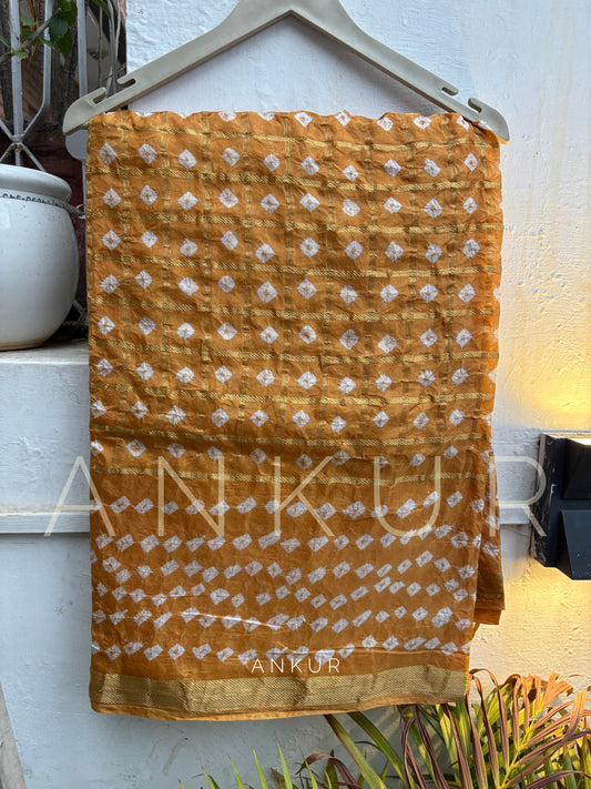 Rust Gold Shades Silk Bandhani