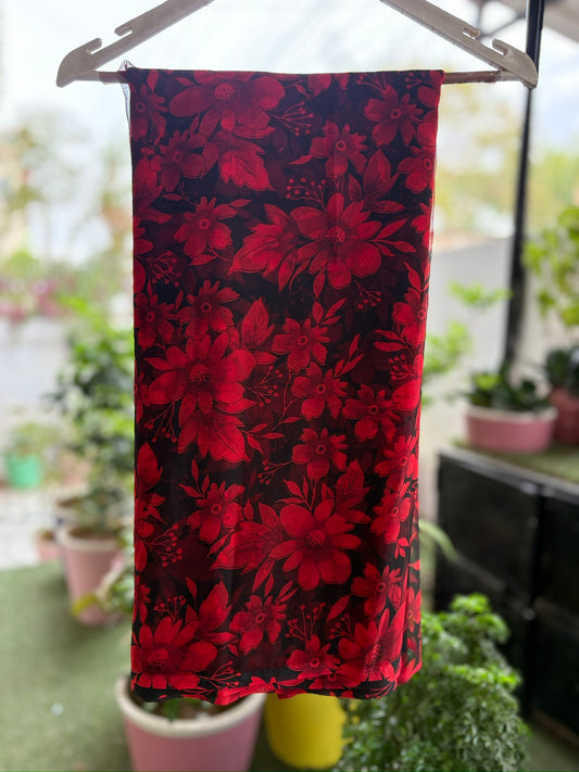 Black with Full Red Flower Print