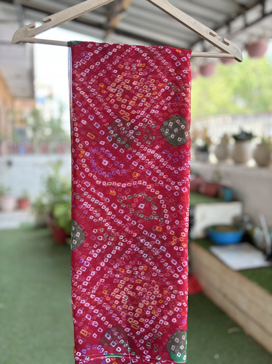 Deep Red Bandhani Saree with Ladu