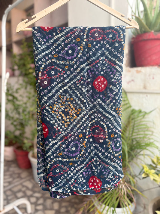 Dark Navy  Bandhani Saree with Ladu