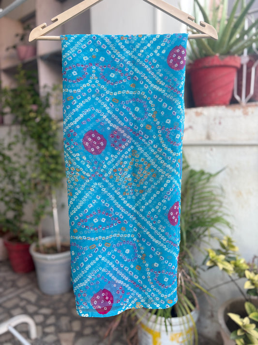 Light Blue Bandhani Saree with Ladu