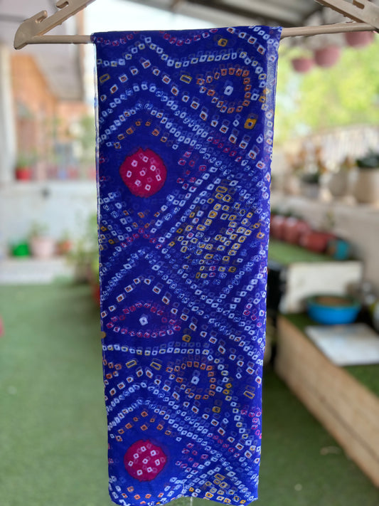Bright Blue Bandhani Saree with Ladu