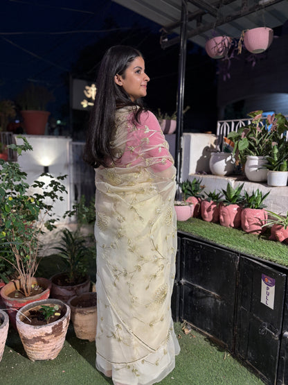 Soft yellowis cream in Jaal work Anvi