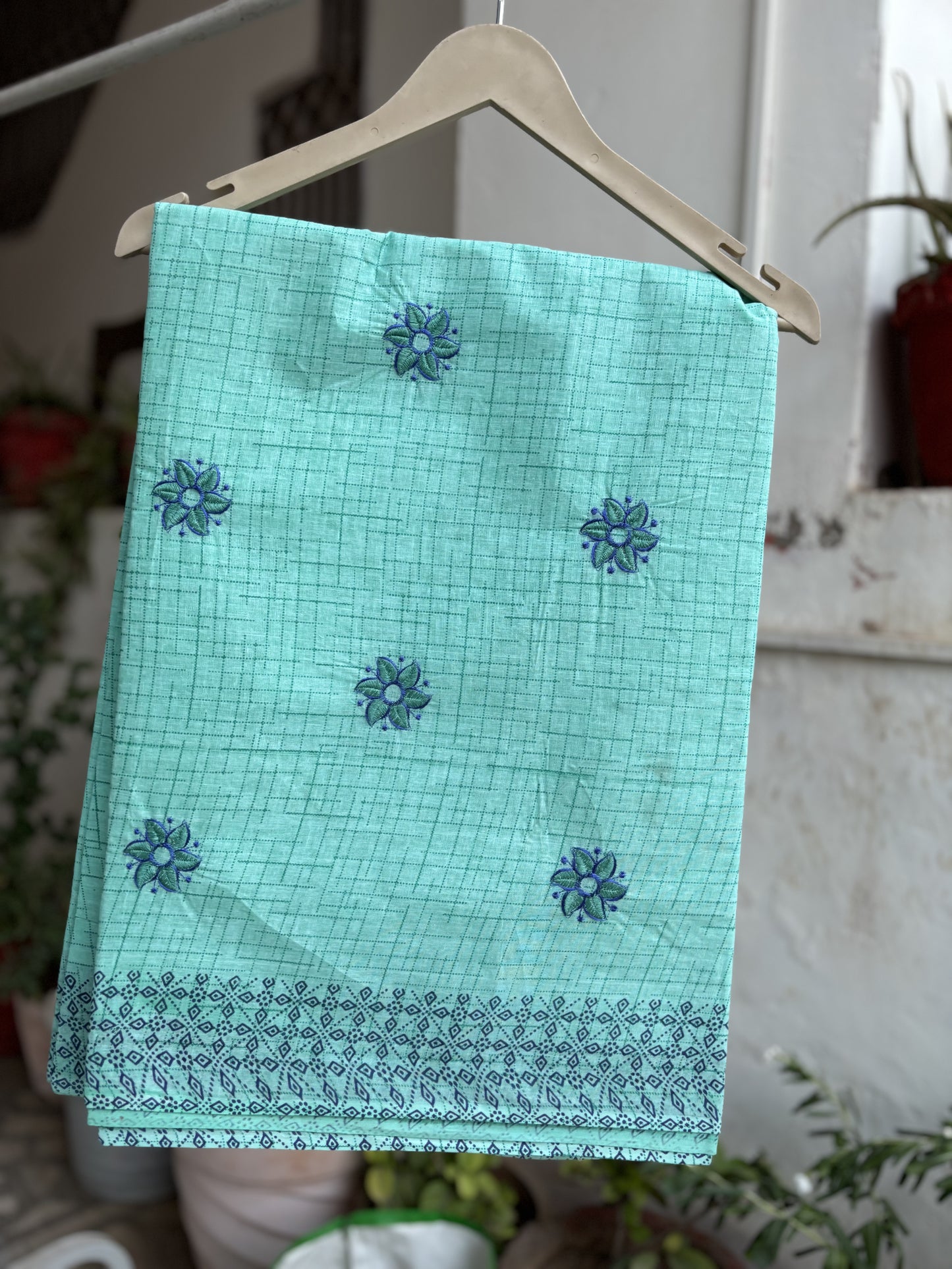 Sea Green Cotton saree