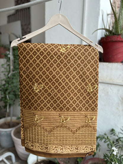 Brown Cotton saree