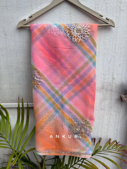 Gota work Peach Shaded Lehriya