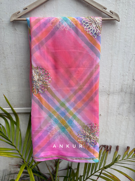 Gota work Pink Shaded Lehriya