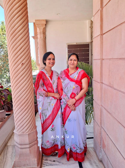 Hand Painted Red Faganiya Saree