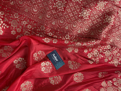 Red Silk with Zari Weaving