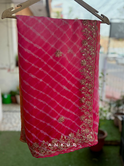 Shaded Lehriya Orange to Gulabi Nagina