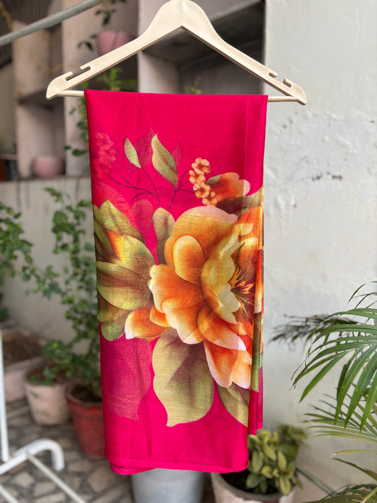 Rani Crep big flower Silk saree